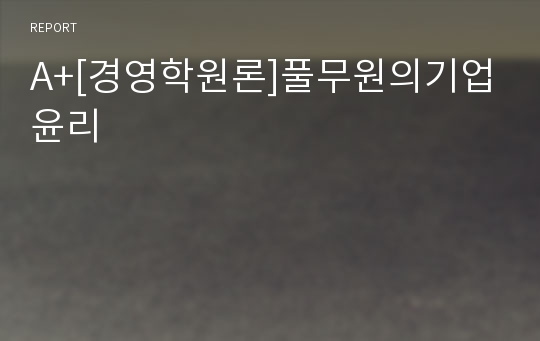 A+[경영학원론]풀무원의기업윤리