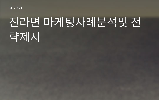 진라면 마케팅사례분석및 전략제시