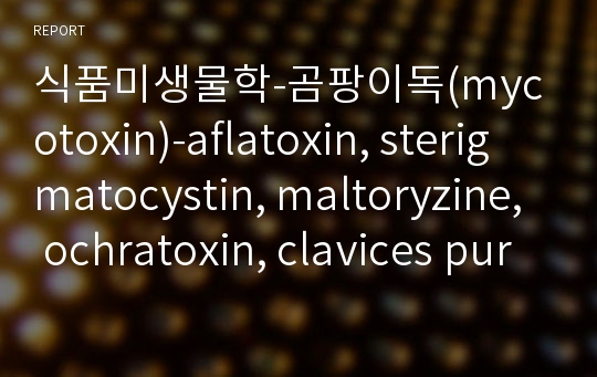 식품미생물학-곰팡이독(mycotoxin)-aflatoxin, sterigmatocystin, maltoryzine, ochratoxin, clavices purpurea, fusarim, penicillium