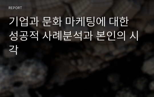 기업과 문화 마케팅에 대한 성공적 사례분석과 본인의 시각