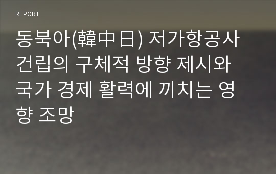 동북아(韓中日) 저가항공사 건립의 구체적 방향 제시와 국가 경제 활력에 끼치는 영향 조망