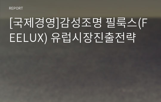 [국제경영]감성조명 필룩스(FEELUX) 유럽시장진출전략