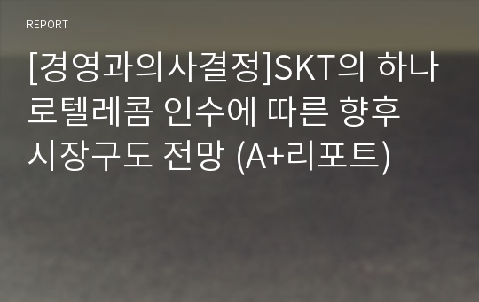 [경영과의사결정]SKT의 하나로텔레콤 인수에 따른 향후 시장구도 전망 (A+리포트)