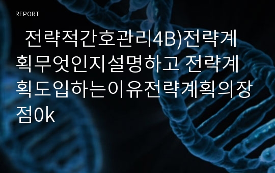 전략적간호관리4B)전략계획무엇인지설명하고 전략계획도입하는이유전략계획의장점0k