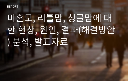 미혼모, 리틀맘, 싱글맘에 대한 현상, 원인, 결과(해결방안) 분석, 발표자료