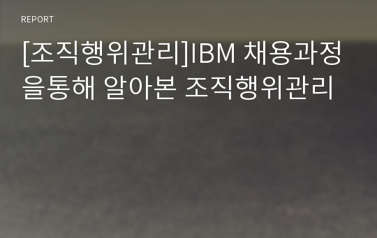 [조직행위관리]IBM 채용과정을통해 알아본 조직행위관리