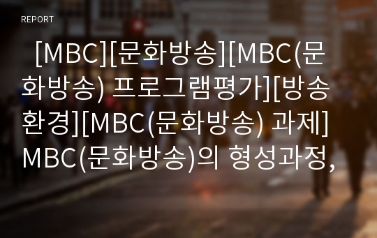   [MBC][문화방송][MBC(문화방송) 프로그램평가][방송환경][MBC(문화방송) 과제]MBC(문화방송)의 형성과정, MBC(문화방송)의 공익프로그램 편성 현황, MBC(문화방송) 프로그램 평가, MBC(문화방송)의 과제 분석