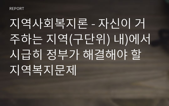 지역사회복지론 - 자신이 거주하는 지역(구단위) 내)에서 시급히 정부가 해결해야 할 지역복지문제