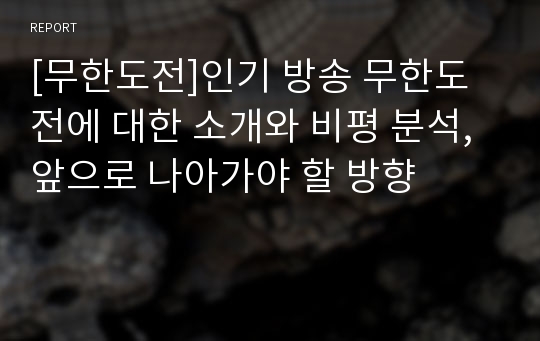 [무한도전]인기 방송 무한도전에 대한 소개와 비평 분석, 앞으로 나아가야 할 방향