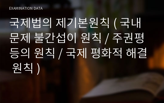 국제법의 제기본원칙 ( 국내문제 불간섭이 원칙 / 주권평등의 원칙 / 국제 평화적 해결 원칙 )