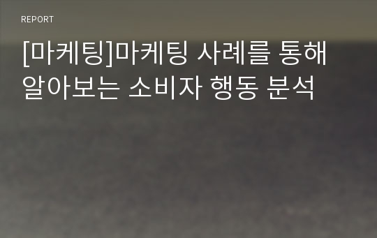 [마케팅]마케팅 사례를 통해 알아보는 소비자 행동 분석