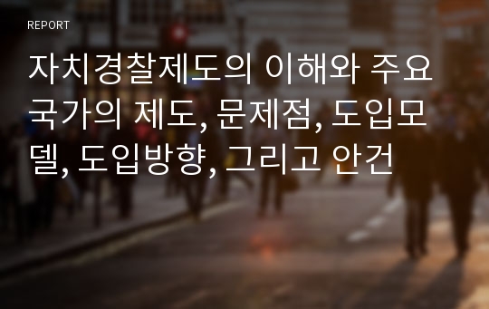 자치경찰제도의 이해와 주요국가의 제도, 문제점, 도입모델, 도입방향, 그리고 안건