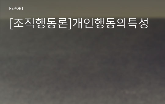 [조직행동론]개인행동의특성