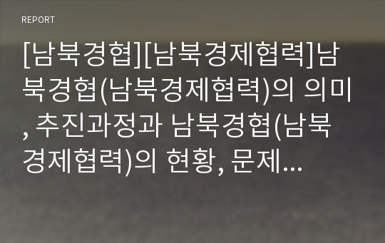 [남북경협][남북경제협력]남북경협(남북경제협력)의 의미, 추진과정과 남북경협(남북경제협력)의 현황, 문제점 및 남북경협(남북경제협력)의 평가, 향후 남북경협(남북경제협력)의 정책과제, 발전 방안 분석