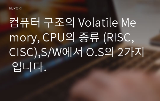 컴퓨터 구조의 Volatile Memory, CPU의 종류 (RISC, CISC),S/W에서 O.S의 2가지 입니다.
