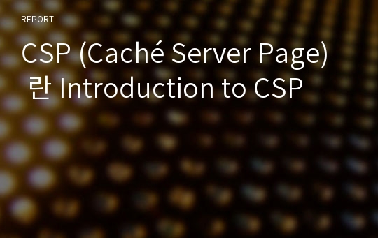 CSP (Caché Server Page) 란 Introduction to CSP