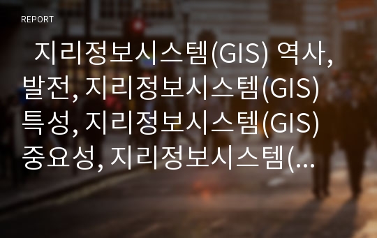  지리정보시스템(GIS) 역사,발전, 지리정보시스템(GIS) 특성, 지리정보시스템(GIS) 중요성, 지리정보시스템(GIS) 활용분야, 지리정보시스템(GIS) 시장동향, 향후 지리정보시스템(GIS) 개선방향 분석(GIS 사례 중심)