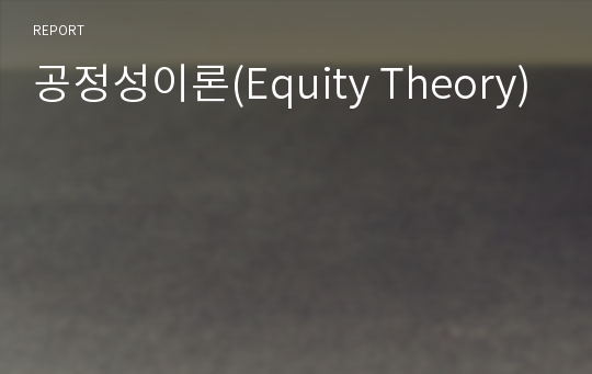 공정성이론(Equity Theory)