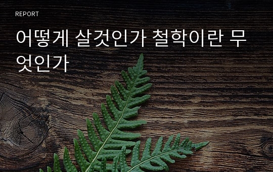 어떻게 살것인가 철학이란 무엇인가