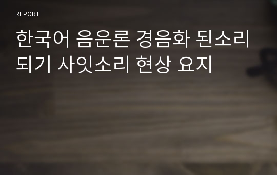 한국어 음운론 경음화 된소리되기 사잇소리 현상 요지