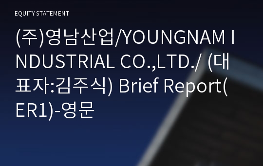 (주)영남산업/YOUNGNAM INDUSTRIAL CO.,LTD./ Brief Report(ER1)-영문