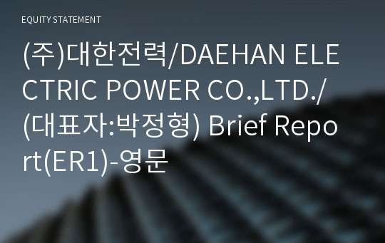 (주)대한전력/DAEHAN ELECTRIC POWER CO.,LTD./ Brief Report(ER1)-영문