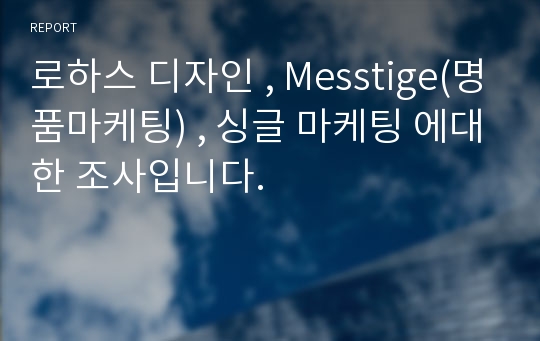 로하스 디자인 , Messtige(명품마케팅) , 싱글 마케팅 에대한 조사입니다.