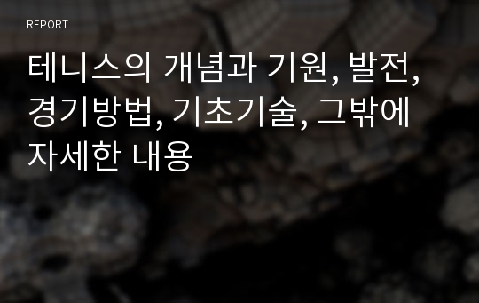 테니스의 개념과 기원, 발전, 경기방법, 기초기술, 그밖에 자세한 내용