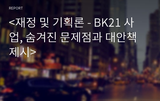 &lt;재정 및 기획론 - BK21 사업, 숨겨진 문제점과 대안책 제시&gt;