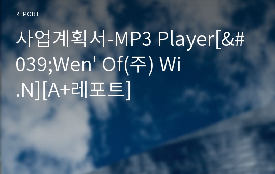사업계획서-MP3 Player[&#039;Wen&#039; Of(주) Wi.N][A+레포트]