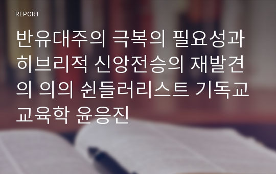 반유대주의 극복의 필요성과 히브리적 신앙전승의 재발견의 의의 쉰들러리스트 기독교교육학 윤응진