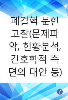 폐결핵 문헌고찰(문제파악, 현황분석, 간호학적 측면의 대안 등)