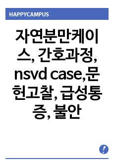 자연분만 케이스, NSVD case study, 자연분만 문헌고찰, 태아하강과 관련된 급성 통증, 회음부 절개와 관련된 급성통증, 신생아 안위와 관련된 불안