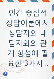 인간 중심적 상담이론에서 상담자와 내담자와의 관계 형성에 필요한 3가지 태도에 대해 각각 2문장 이상으로 설명하시오.