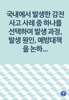 국내에서 발생한 감전사고 사례 중 하나를 선택하여 발생 과정, 발생 원인, 예방대책을 논하시오