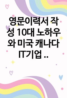 영문이력서 작성 10대 노하우와 미국 캐나다 IT기업 영문이력서 (최종합격) 샘플_ IT 직군 테크직군 신입 경력