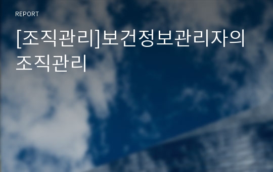 [조직관리]보건정보관리자의 조직관리
