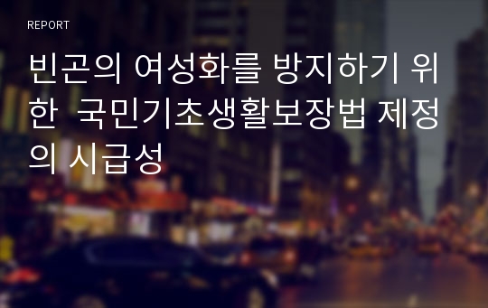 빈곤의 여성화를 방지하기 위한  국민기초생활보장법 제정의 시급성