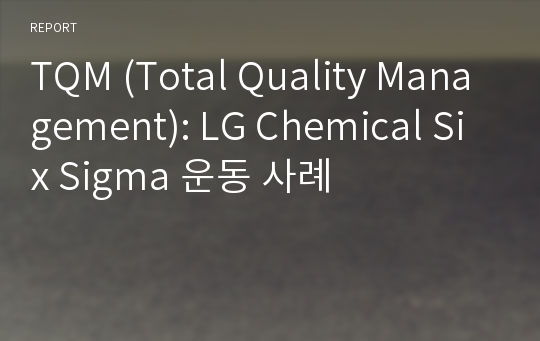 TQM (Total Quality Management): LG Chemical Six Sigma 운동 사례