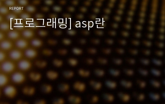 [프로그래밍] asp란