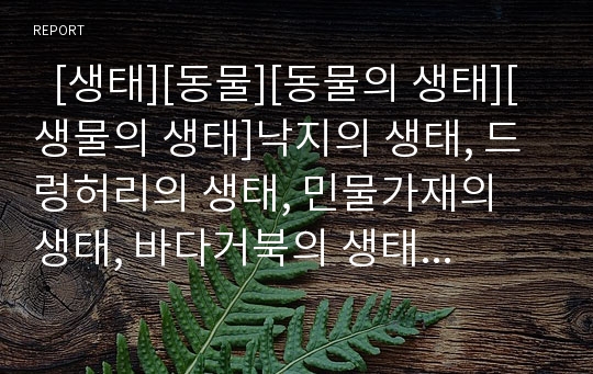   [생태][동물][동물의 생태][생물의 생태]낙지의 생태, 드렁허리의 생태, 민물가재의 생태, 바다거북의 생태, 산천어의 생태, 오징어의 생태, 참가리비의 생태, 참게의 생태, 참서대의 생태, 해삼의 생태 분석(동물)