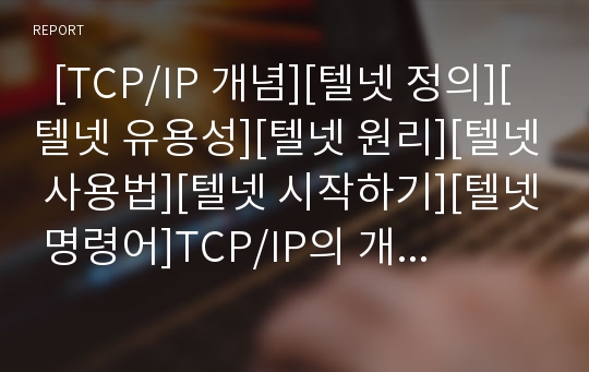   [TCP/IP 개념][텔넷 정의][텔넷 유용성][텔넷 원리][텔넷 사용법][텔넷 시작하기][텔넷 명령어]TCP/IP의 개념 고찰과 텔넷의 정의, 텔넷의 유용성, 텔넷의 원리, 텔넷의 사용법, 텔넷의 시작하기, 텔넷 명령어 분석