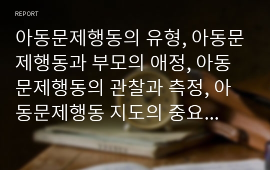 아동문제행동의 유형, 아동문제행동과 부모의 애정, 아동문제행동의 관찰과 측정, 아동문제행동 지도의 중요성, 아동문제행동의 지도 전략, 아동문제행동의 지도 방안, 향후 아동문제행동의 지도 방향 분석