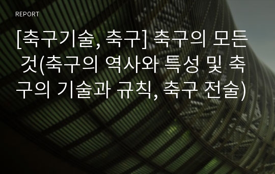 [축구기술, 축구] 축구의 모든 것(축구의 역사와 특성 및 축구의 기술과 규칙, 축구 전술)