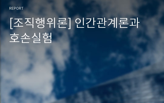 [조직행위론] 인간관계론과 호손실험