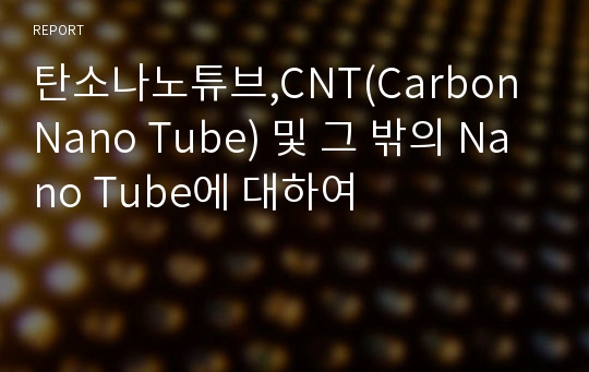 탄소나노튜브,CNT(Carbon Nano Tube) 및 그 밖의 Nano Tube에 대하여