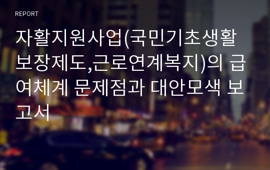 자활지원사업(국민기초생활보장제도,근로연계복지)의 급여체계 문제점과 대안모색 보고서