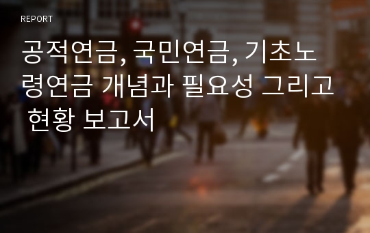 공적연금, 국민연금, 기초노령연금 개념과 필요성 그리고 현황 보고서