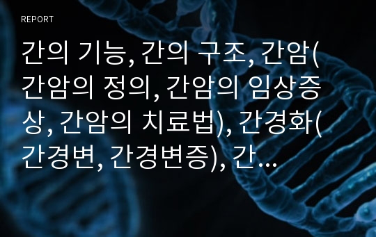 간의 기능, 간의 구조, 간암(간암의 정의, 간암의 임상증상, 간암의 치료법), 간경화(간경변, 간경변증), 간염(간염의 정의, A형간염, B형간염, C형간염), 간종양, 간 관련 시사점 분석(간종양, 간암, 간경화, 간염)