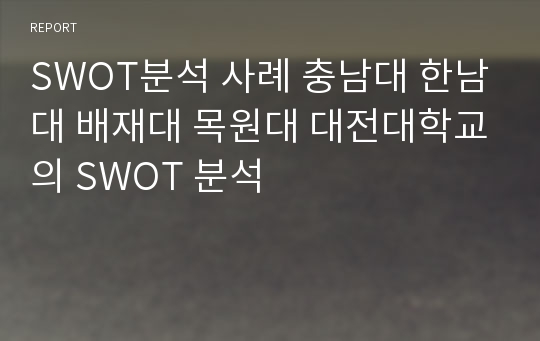SWOT분석 사례 충남대 한남대 배재대 목원대 대전대학교의 SWOT 분석